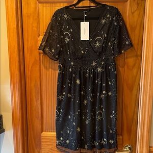 BloomChic Black Midi Dress with Gold Star Print